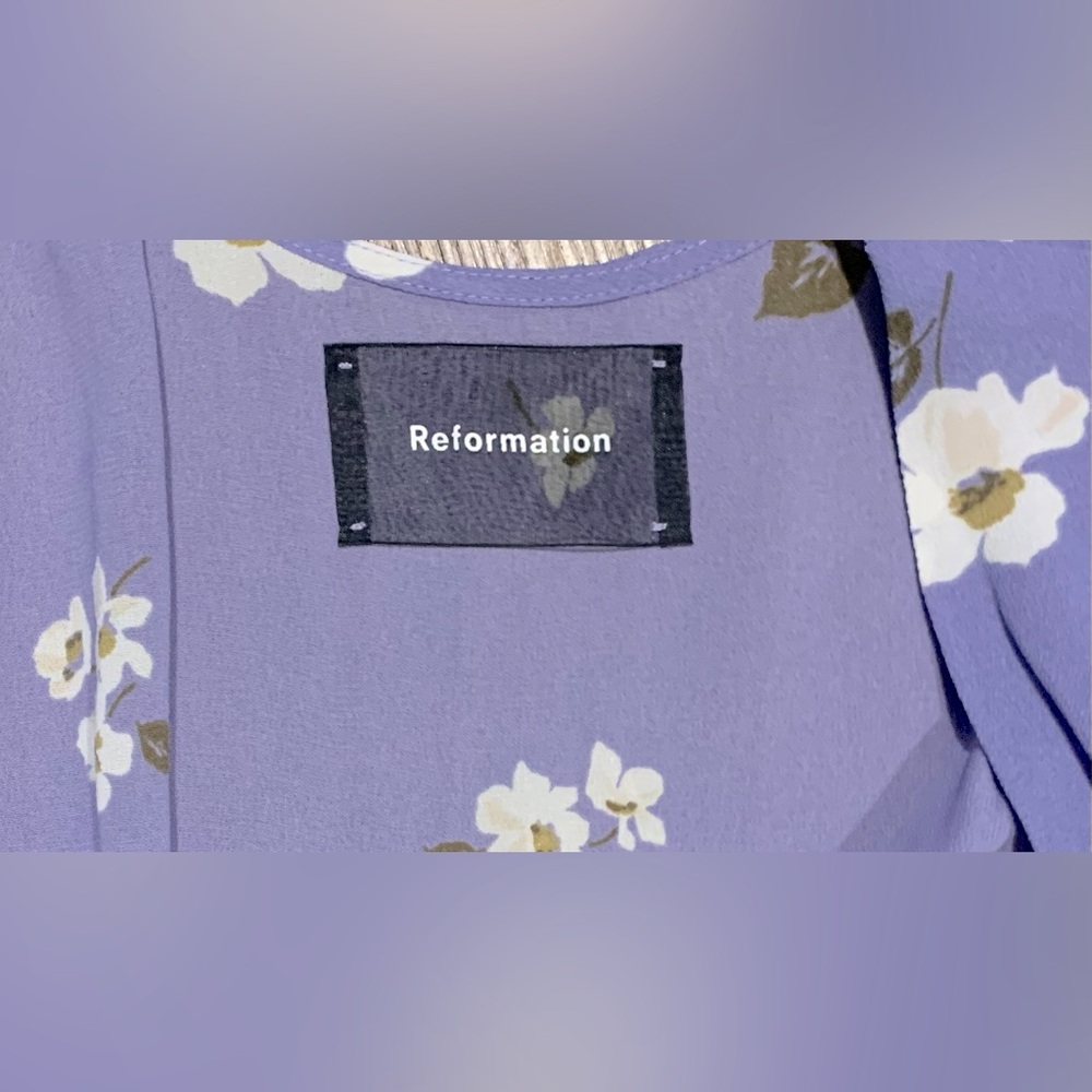 NWT, Reformation "Adele" Mini Wrap Dress w/ Flutter Sleeves in Lilac, Sz XS - Picture 8 of 9